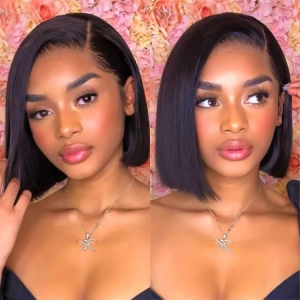 Weekly Special | Asymmetric Bob Minimalist HD Lace Glueless C Part Short Wig 100% Human Hair
