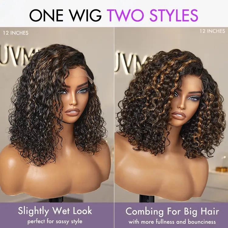 Weekly Special | Blonde Highlight Short Curly Glueless Minimalist HD Lace Human Hair Wig