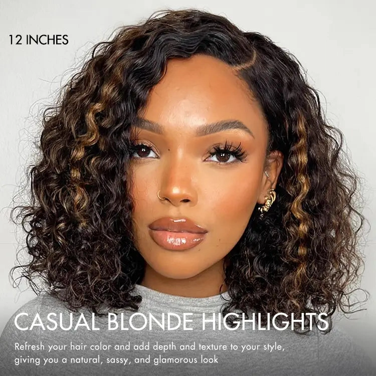 Weekly Special | Blonde Highlight Short Curly Glueless Minimalist HD Lace Human Hair Wig