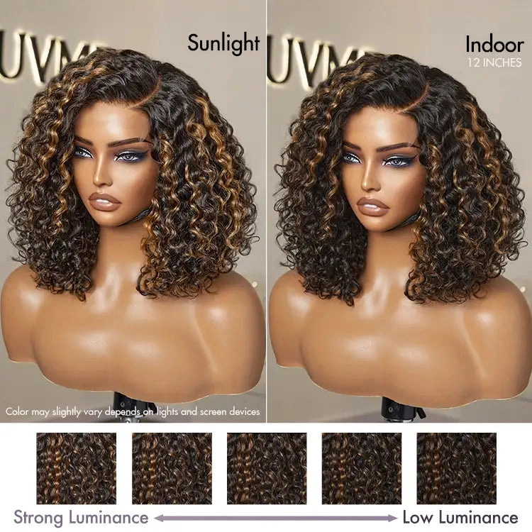 Weekly Special | Blonde Highlight Short Curly Glueless Minimalist HD Lace Human Hair Wig