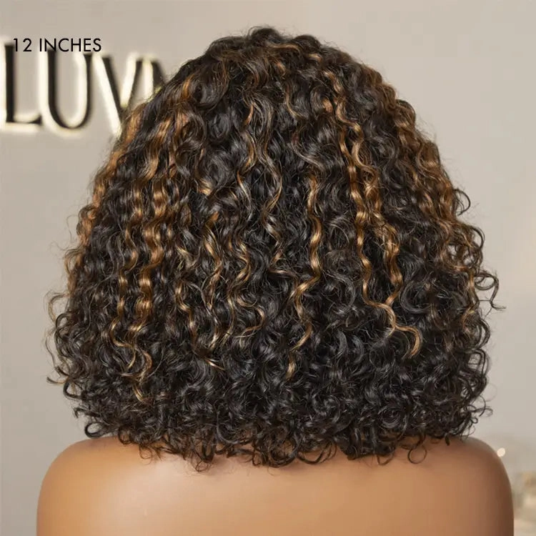 Weekly Special | Blonde Highlight Short Curly Glueless Minimalist HD Lace Human Hair Wig