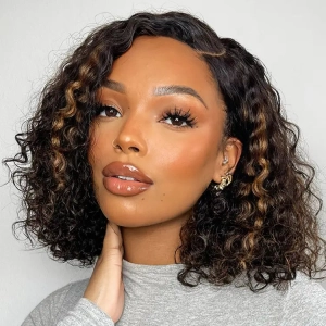 Weekly Special | Blonde Highlight Short Curly Glueless Minimalist HD Lace Human Hair Wig