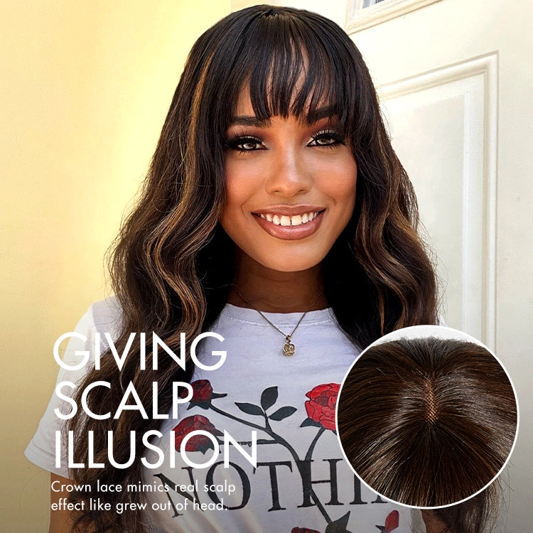 Weekly Special | Breathable Cap True Scalp Blonde Highlight Loose Wave Glueless Minimalist Lace Wig with Bangs