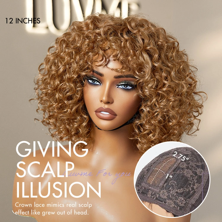 Weekly Special | Lightweight Sun-kissed Vibe Blonde Short Cut Water Wave Glueless Minimalist Lace Curly Wig with Bangs