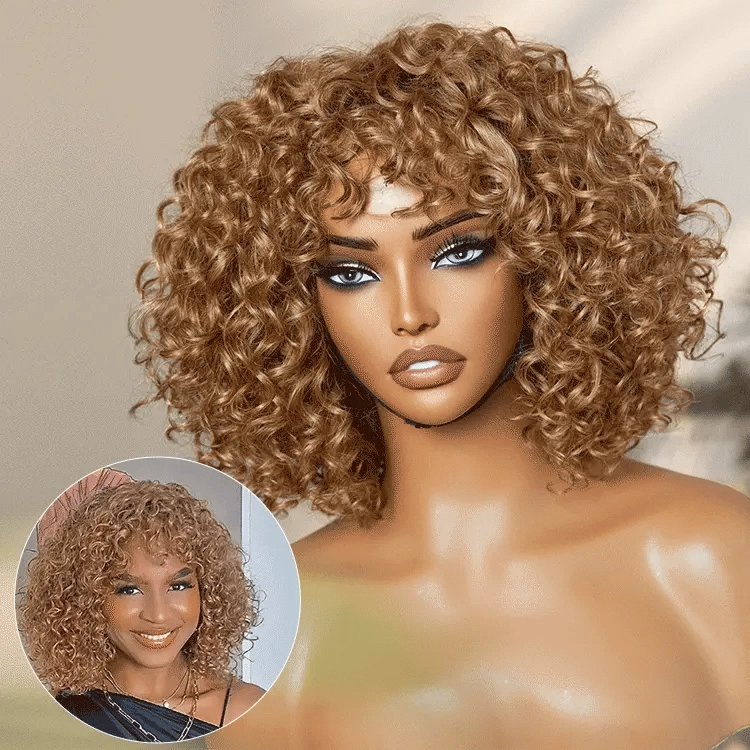 Weekly Special | Lightweight Sun-kissed Vibe Blonde Short Cut Water Wave Glueless Minimalist Lace Curly Wig with Bangs