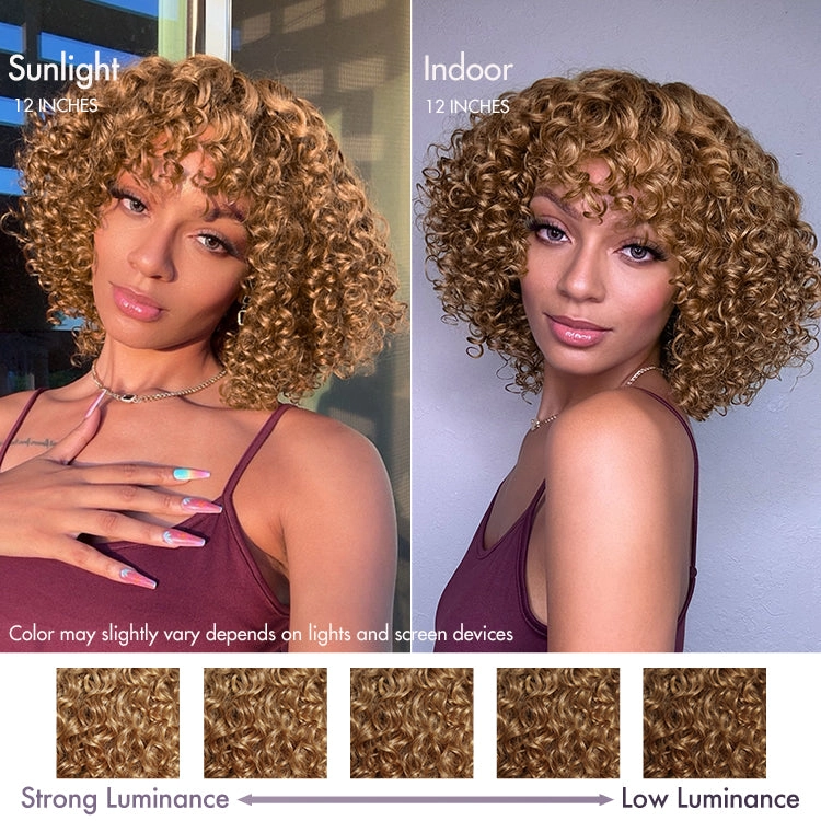 Weekly Special | Lightweight Sun-kissed Vibe Blonde Short Cut Water Wave Glueless Minimalist Lace Curly Wig with Bangs