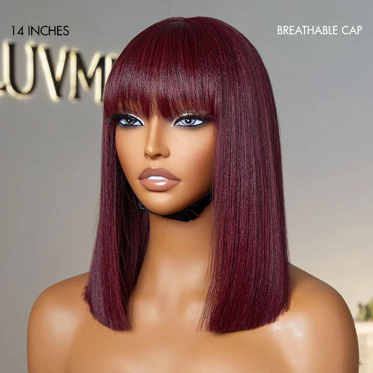 Weekly Special | Put On and Go Realistic Glueless Yaki Straight Bob with Bangs Minimalist Lace Wig 100% Human Hair
