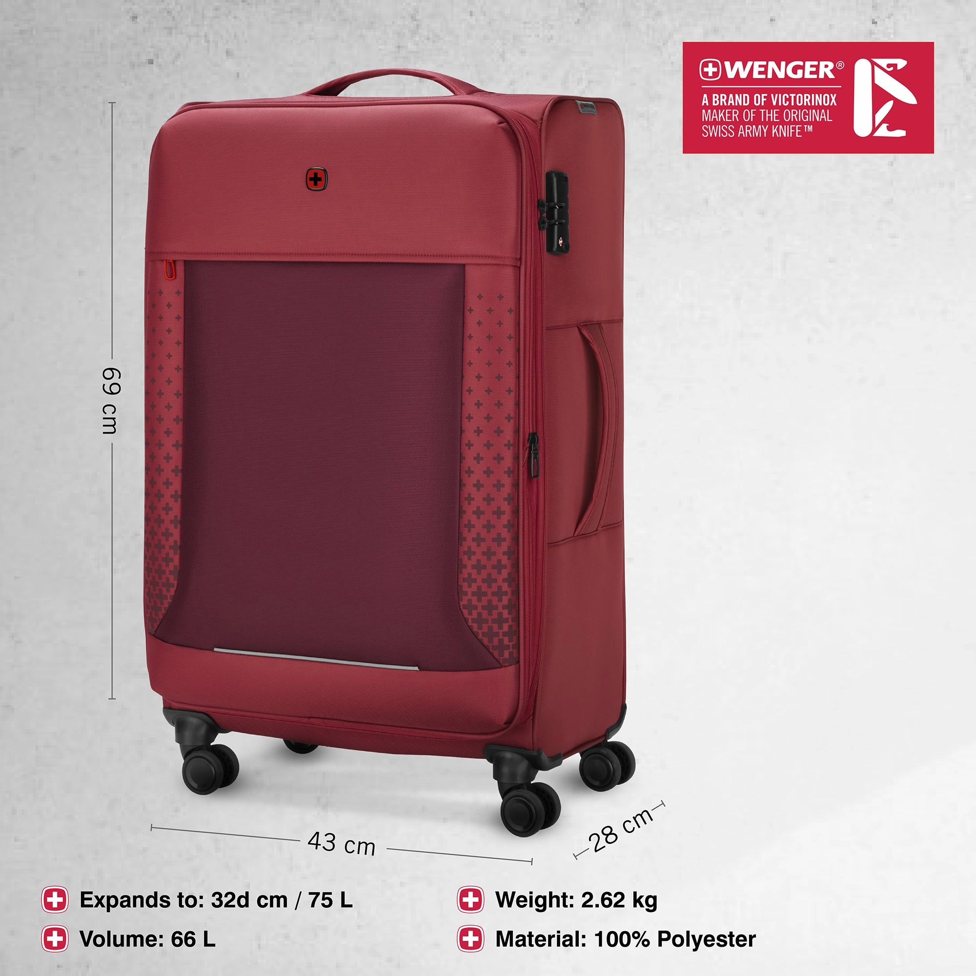 Wenger, Veric Medium Softside Case, Salsa, 66 Litres, Swiss designed