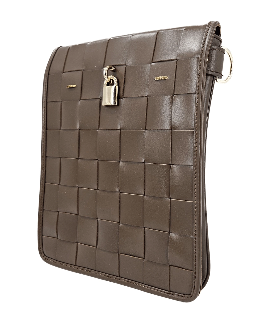 Woven Leather Chocolate Crossbody Bag