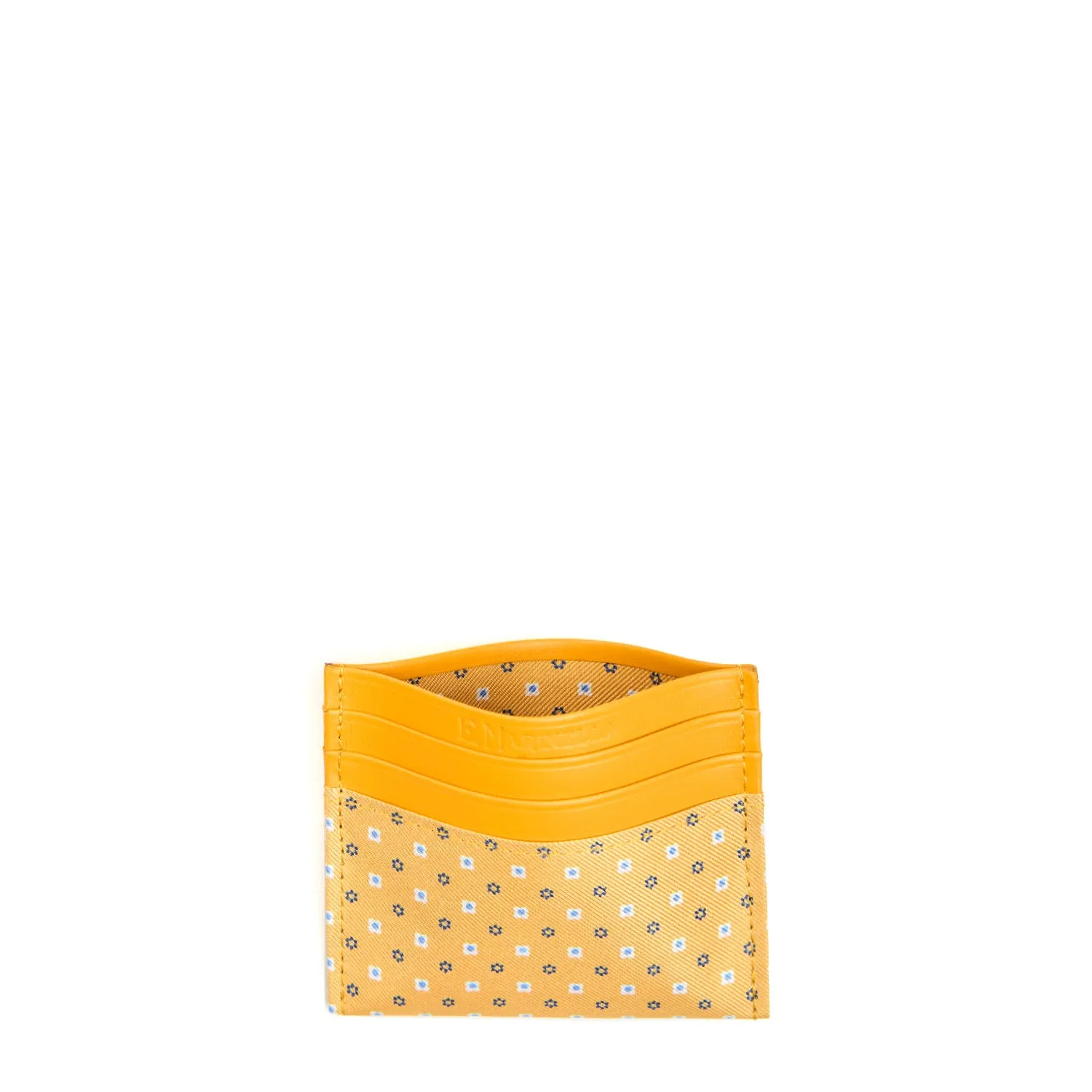 YELLOW LEATHER AND SILK CREDIT CARD HOLDER